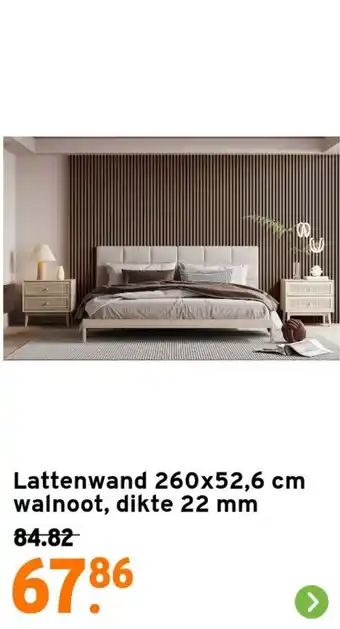 GAMMA Lattenwand 260x52,6 cm walnoot, dikte 22 mm aanbieding