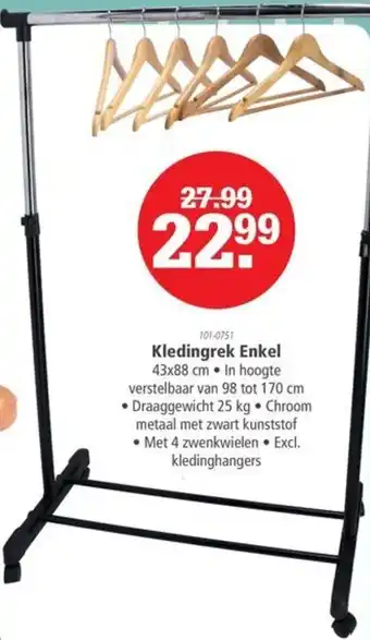 Marskramer Kledingrek enkel 43 x 88 cm aanbieding