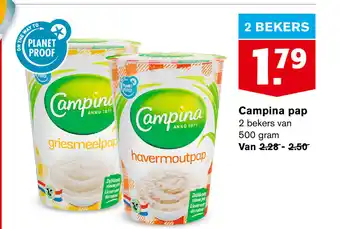 Hoogvliet Campina pap 2 bekers van 500 gram aanbieding