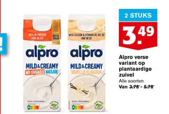 Hoogvliet Alpro verse variant op plantaardige zuivel aanbieding