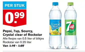 Hoogvliet Pepsi, 7up, Sourcy, Crystal clear of Rockstar aanbieding