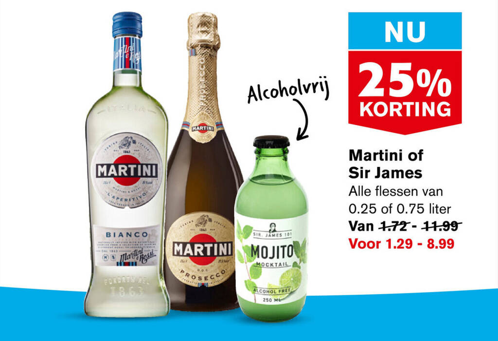 Martini of Sir James 0,25 of 0.75 liter aanbieding bij Hoogvliet
