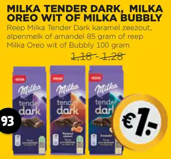 Jumbo Milka Tender Dark, Milka Oreo wit of Milka Bubbly 100g aanbieding