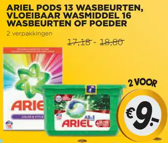 Jumbo Ariel Pods 13 wasbeurten, Vloeibaar wasmiddel 16 wasbeurten of Poeder aanbieding