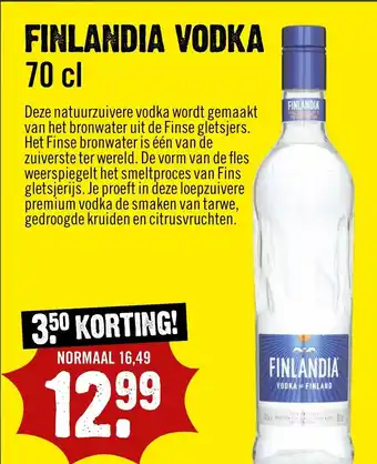 Dirck 3 Finlandia Vodka 70cl aanbieding