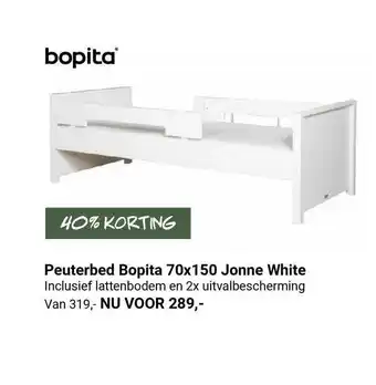 Van Asten BabySuperstore Peuterbed Bopita 70x150 Jonne White 40% Korting aanbieding