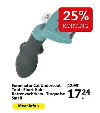 Pets Place Furminator Cat Undercoat Tool - Short Hair - Kattenvachtkam - Turquoise Small 25% Korting aanbieding