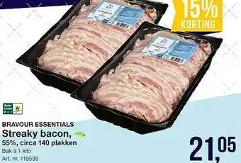 Bidfood Bravour Essentials Streaky Bacon, 55%, Circa 140 Plakken aanbieding