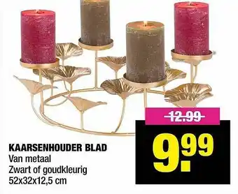 Big Bazar Kaarsenhouder Blad Zwart Of Goudkleurig aanbieding