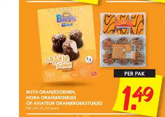 Dekamarkt Buys oranjezoenen, nora oranjekoekjes of aviateur oranjekoekstukjes 250gram aanbieding