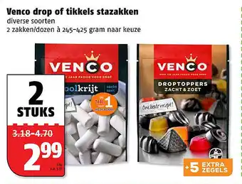 Poiesz Venco drop of tikkels stazakken 425gram aanbieding