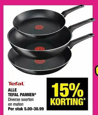 Big Bazar Alle Tefal Pannen 15% Korting aanbieding