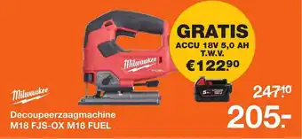 BOUWMAAT Milwaukee Decoupeerzaagmachine M18 FJS-OX M18 Fuel aanbieding