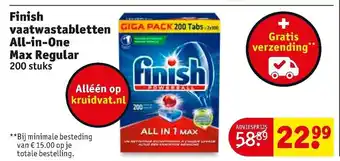 Kruidvat Finish vaatwastabletten  All in 1 Max Regular 200 tabs aanbieding