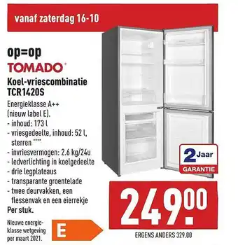 ALDI Tomado Koel-Vriescombinatire TCR1420S aanbieding