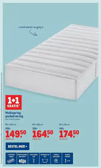 Makro Multispring Pocketvering 1+1 Gratis 80x200 cm aanbieding