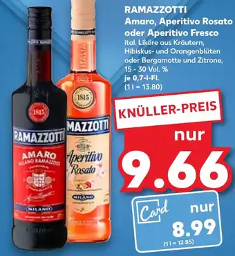 Kaufland DE RAMAZZOTTI Amaro, Aperitivo Rosato oder Aperitivo Fresco 700ml aanbieding