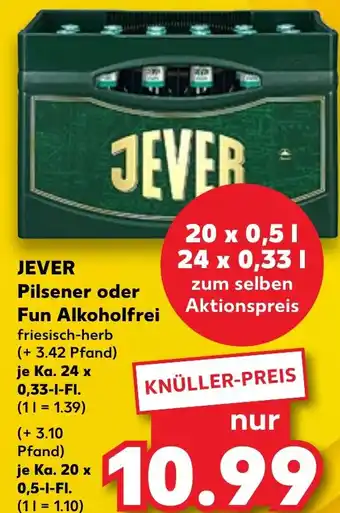 Kaufland DE JEVER Pilsener oder Fun Alkoholfrei 24 x 33 cl aanbieding