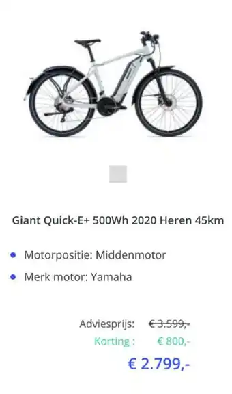 Fietsenwinkel Giant Quick-E+ 500Wh 2020 Heren 45km aanbieding