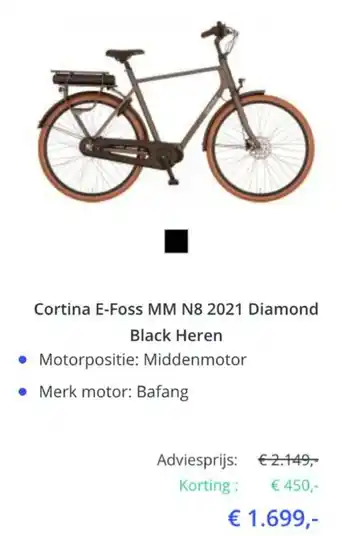 Fietsenwinkel Cortina E-Foss MM N8 2021 Diamond Black Heren aanbieding