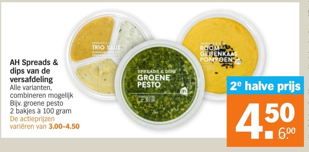 AH Spreads & dips van de versafdeling 2st aanbieding bij Albert Heijn