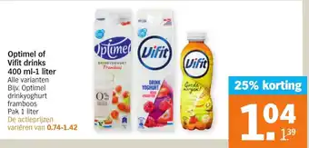 Albert Heijn Optimel of Vifits drinks 400ml-1L aanbieding