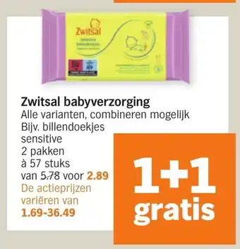 Albert Heijn Zwitsal Babyverzorging 1+1 aanbieding