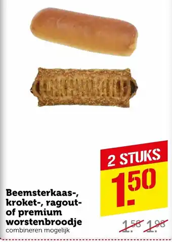 Coop Beemsterkaas-, kroket-, ragout- of premium worstenbroodje 2st aanbieding