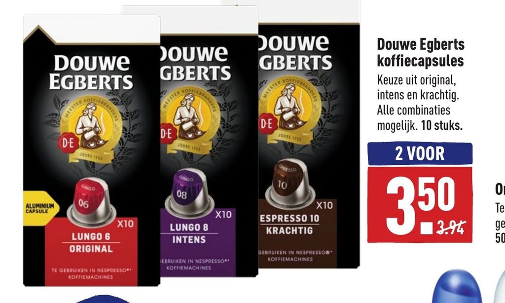 Douwe Egberts Koffiecapsules 2 voor aanbieding bij ALDI