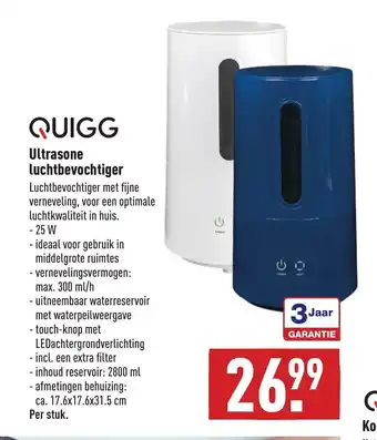 ALDI Quigg Ultrasone Luchtbevochtiger per stuk aanbieding