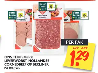 Dekamarkt Ons Thuismerk Leverworst, Hollandse Cornedbeef Of Berliner 150grams aanbieding