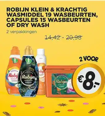 Jumbo Robijn Klein & Krachtig Wasmiddel 19 Wasbeurten, Capsules 15 Wasbeurten Of Dry Wash aanbieding