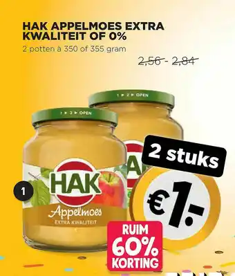 Jumbo Hak Appelmoes Extra Kwaliteit Of 0%  355 gram aanbieding