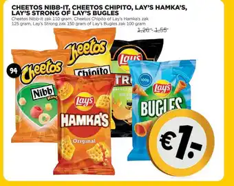 Jumbo Cheetos Nibb-It, Cheetos Chipito, Lay's Hamka's, Lay's Strong Of Lay's Bugles aanbieding