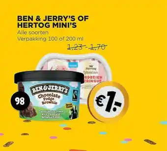 Jumbo Ben & Jerry's Of Hertog Mini's  200 ml aanbieding