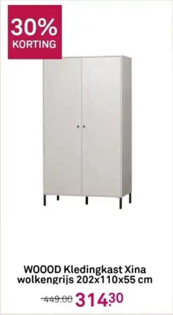 Karwei WOOOD Kledingkast Xina wolkengrijs 202x110x55 cm aanbieding