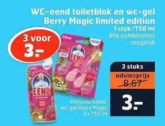 Trekpleister WC-eend toiletblok en wc-gel berry magic limited edition 3x750 ml aanbieding