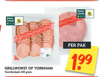 Dekamarkt GRILLWORST OF YORKHAM 200gram aanbieding