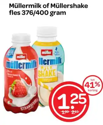 Spar Müllermilk of Müllershake fles 376/400 gram aanbieding