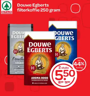 Spar Douwe Egberts filterkoffie 250 gram aanbieding