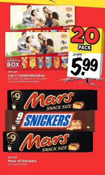 Vomar Voordeelmarkt Lay's celebrationbox, mars of snickers 21-44 gram aanbieding