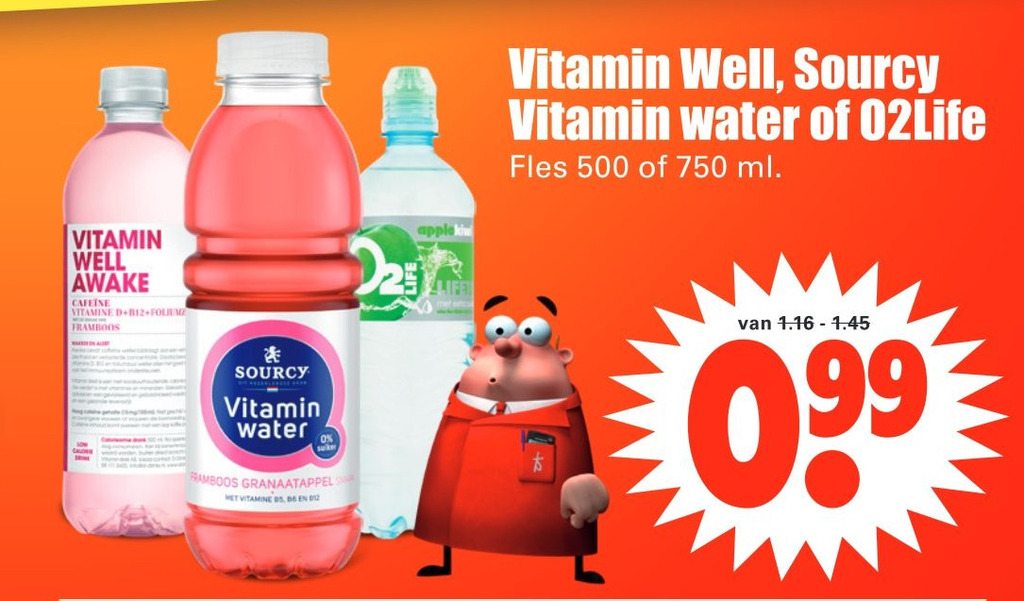 Vitamin Well, Sourcy Vitamin water of 02Life aanbieding bij Dirk