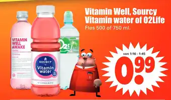 Dirk Vitamin Well, Sourcy Vitamin water of 02Life aanbieding
