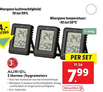 Lidl Auriol 3 thermo-/hygrometers aanbieding