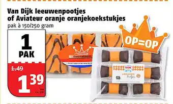 Poiesz Van dijk leeuwenpootjes of aviateur oranje oranjekoekstukjes 150/250 gram aanbieding