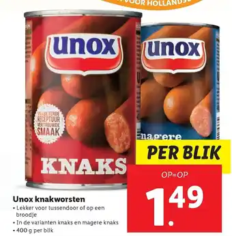 Lidl Unox knakworsten 400g aanbieding