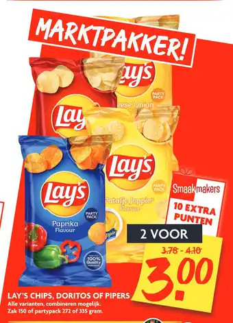 Dekamarkt Lay's Chips, Doritos Of Pipers 335gram aanbieding