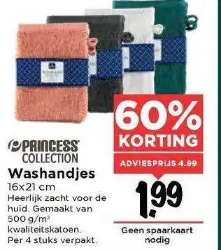 Vomar Voordeelmarkt Princess Collection Washandjes 16x21 Cm 60% Korting aanbieding