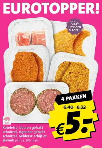 Boni Koteletto, boeren gehakt schnitzel, zigeuner gehakt schnitzel, Gelderse schijf of slavink aanbieding