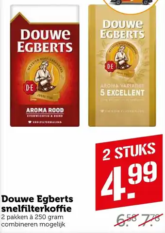 Coop Douwe Egberts snelfilterkoffie 250g aanbieding